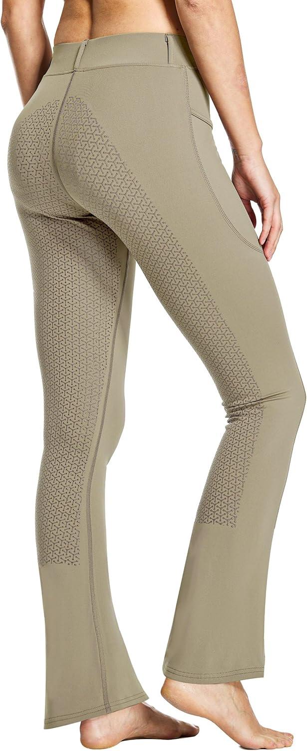 imageFitsT4 Sports Womens Full Seat Horse Riding Pants Bootcut Riding Tights with Pockets Equestrian Breeches for WomenKhaki