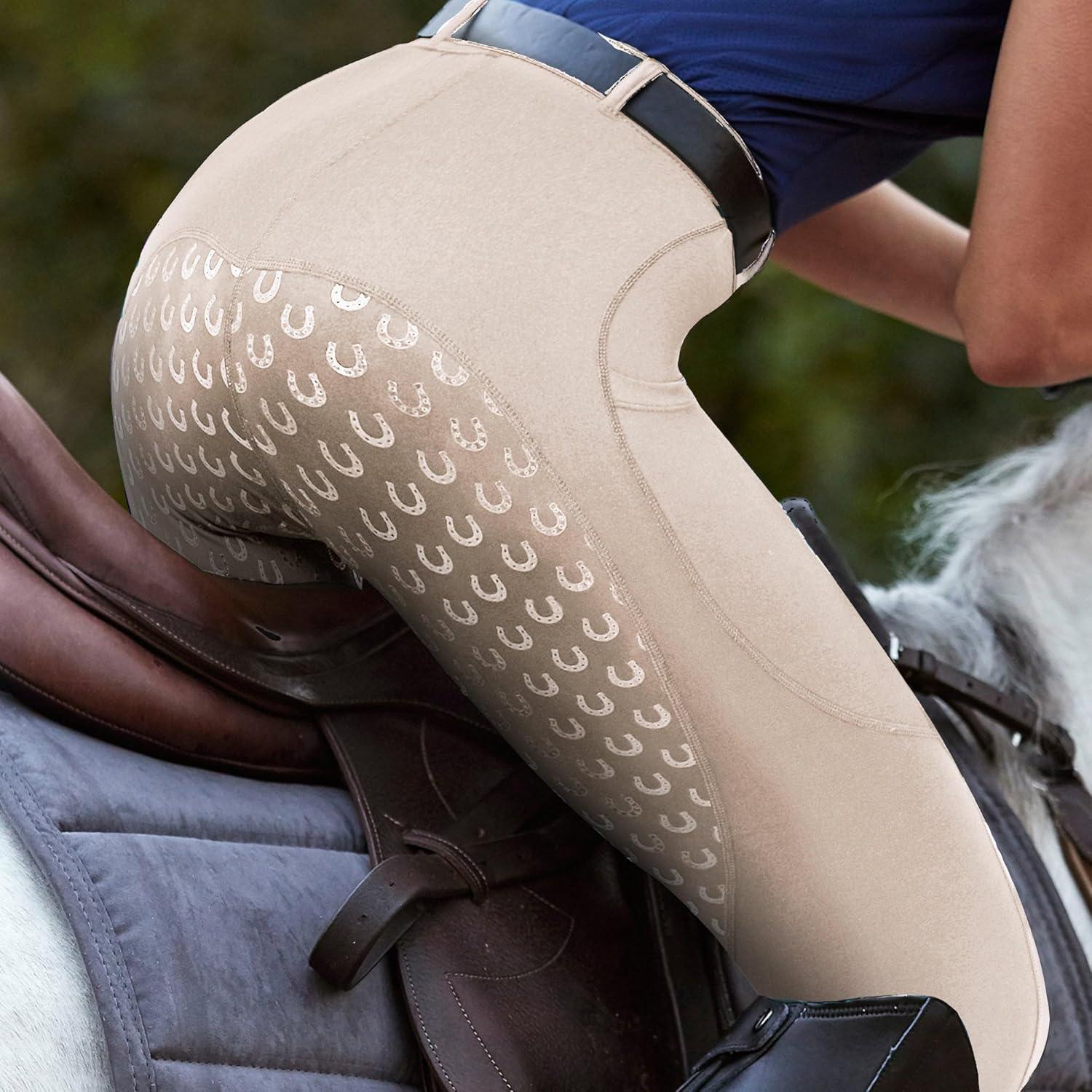 imageFitsT4 Sports Womens Full Seat Riding Tights Active Silicon Grip Horse Riding Tights Equestrian BreechesApricot