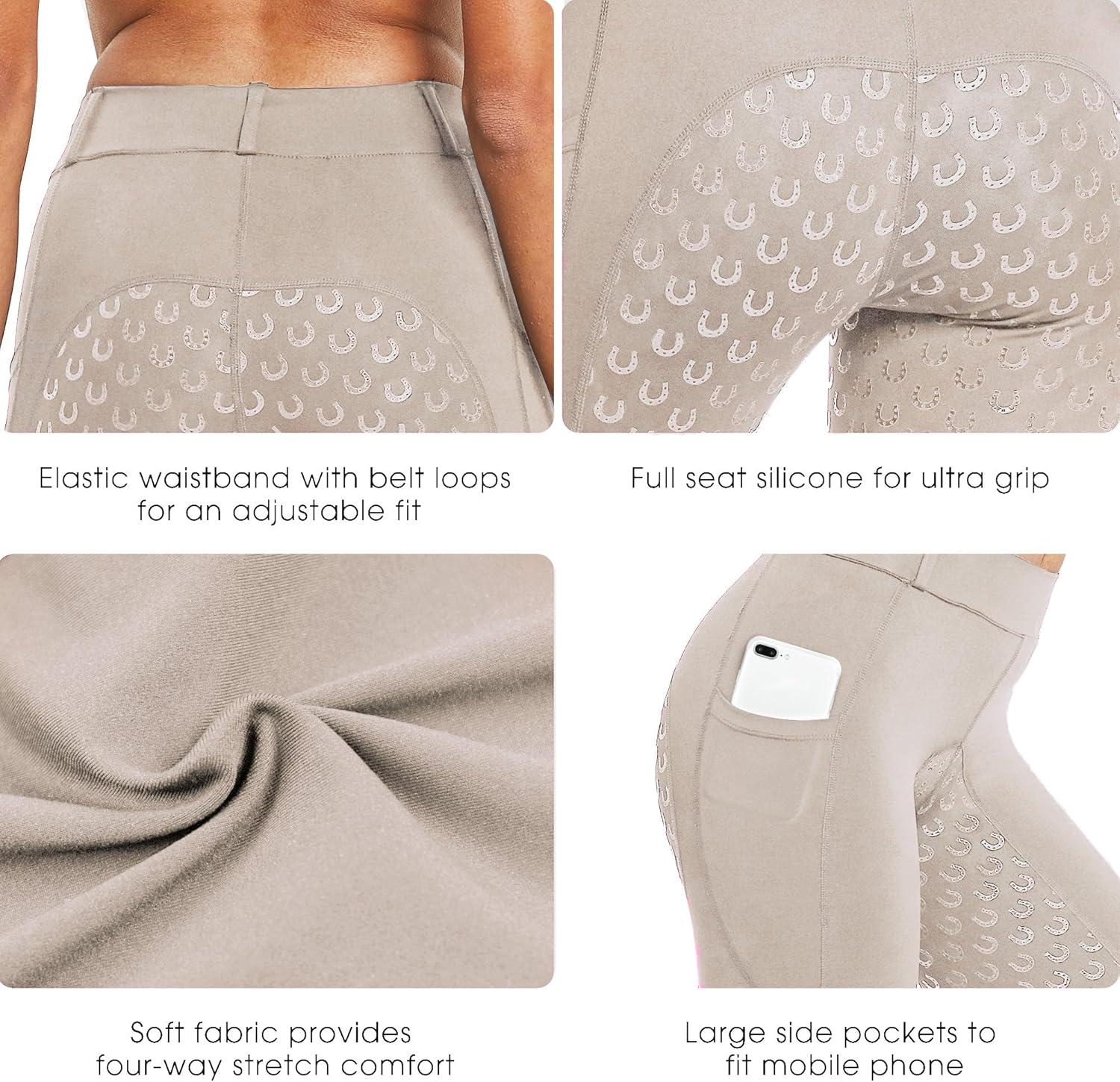 imageFitsT4 Sports Womens Full Seat Riding Tights Active Silicon Grip Horse Riding Tights Equestrian BreechesApricot