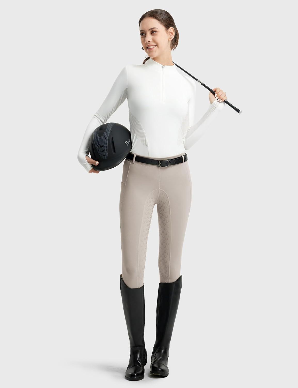 imageFitsT4 Sports Womens Full Seat Riding Tights Active Silicon Grip Horse Riding Tights Equestrian BreechesApricot