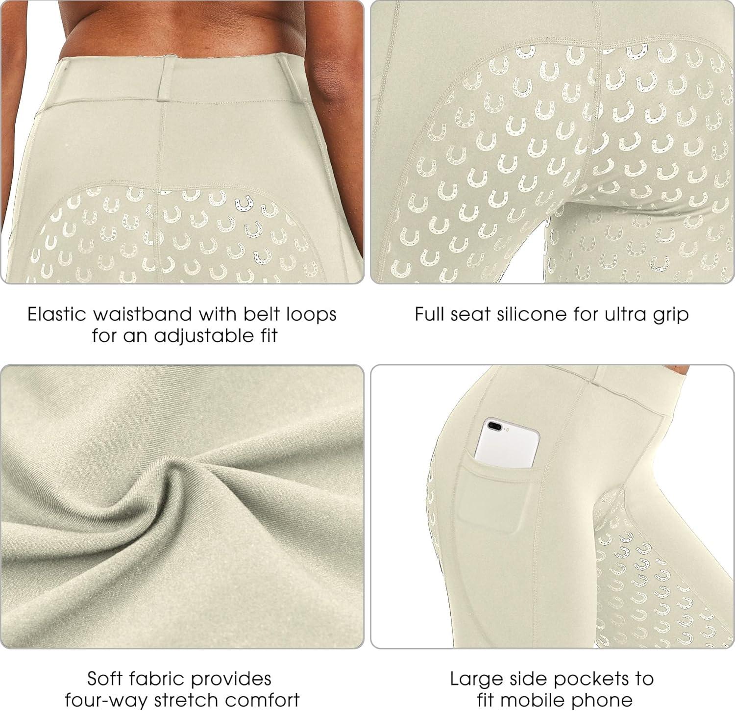 imageFitsT4 Sports Womens Full Seat Riding Tights Active Silicon Grip Horse Riding Tights Equestrian BreechesBeige