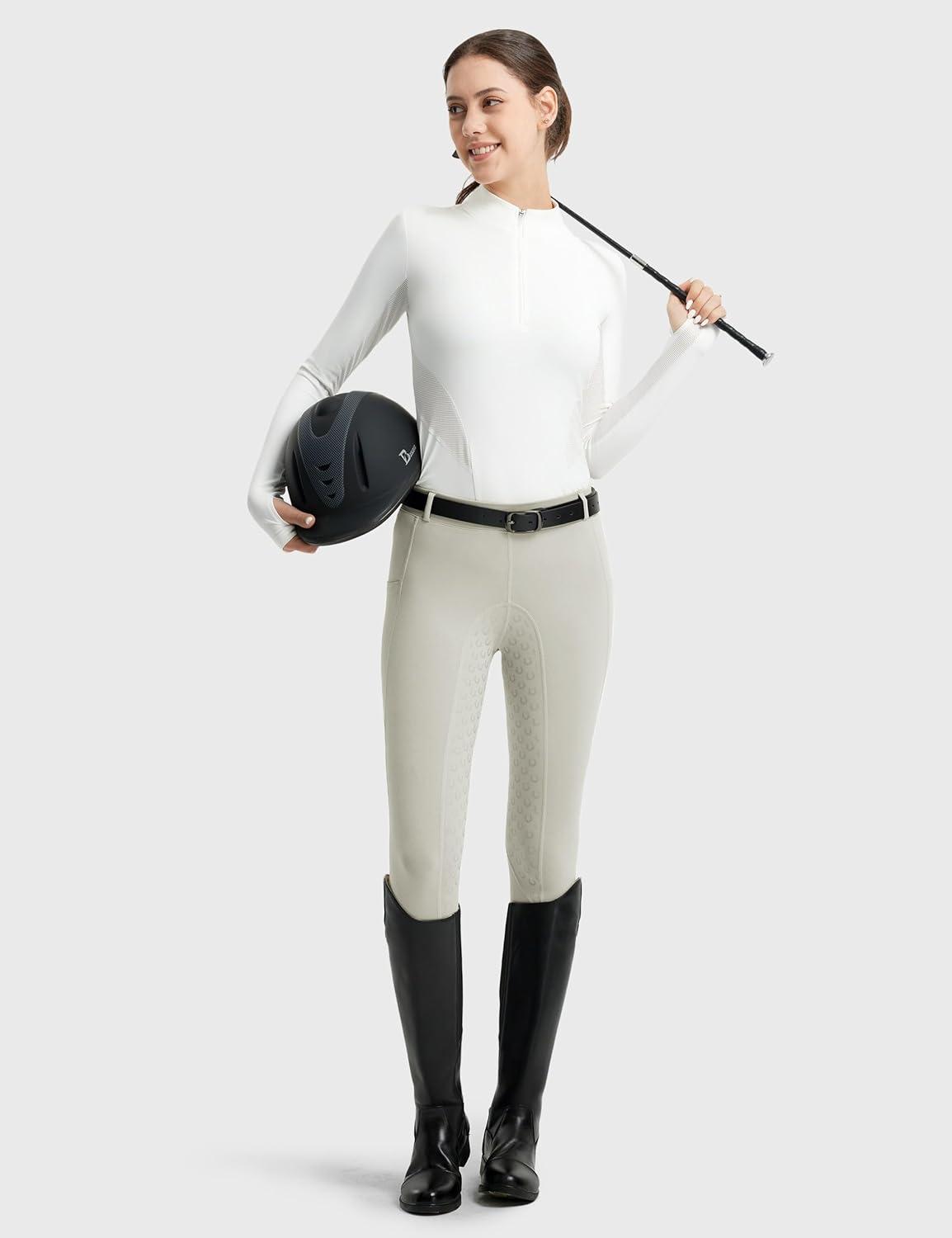 imageFitsT4 Sports Womens Full Seat Riding Tights Active Silicon Grip Horse Riding Tights Equestrian BreechesBeige