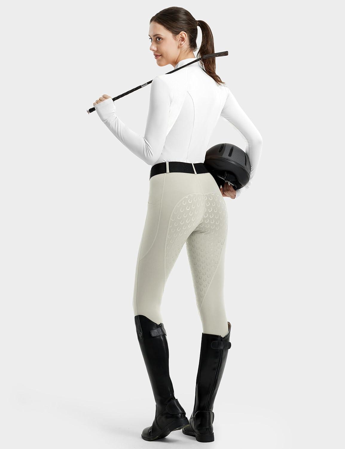 imageFitsT4 Sports Womens Full Seat Riding Tights Active Silicon Grip Horse Riding Tights Equestrian BreechesBeige