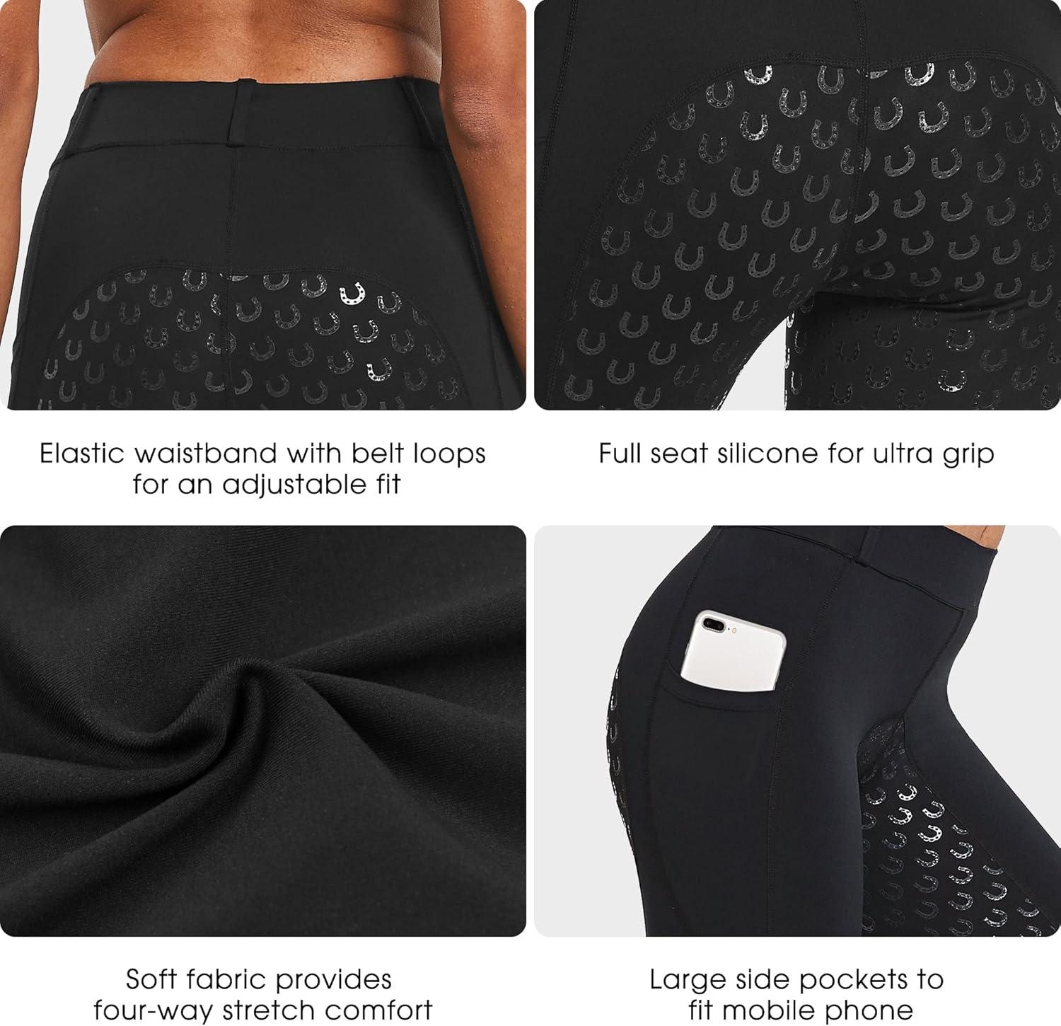 imageFitsT4 Sports Womens Full Seat Riding Tights Active Silicon Grip Horse Riding Tights Equestrian BreechesBlack