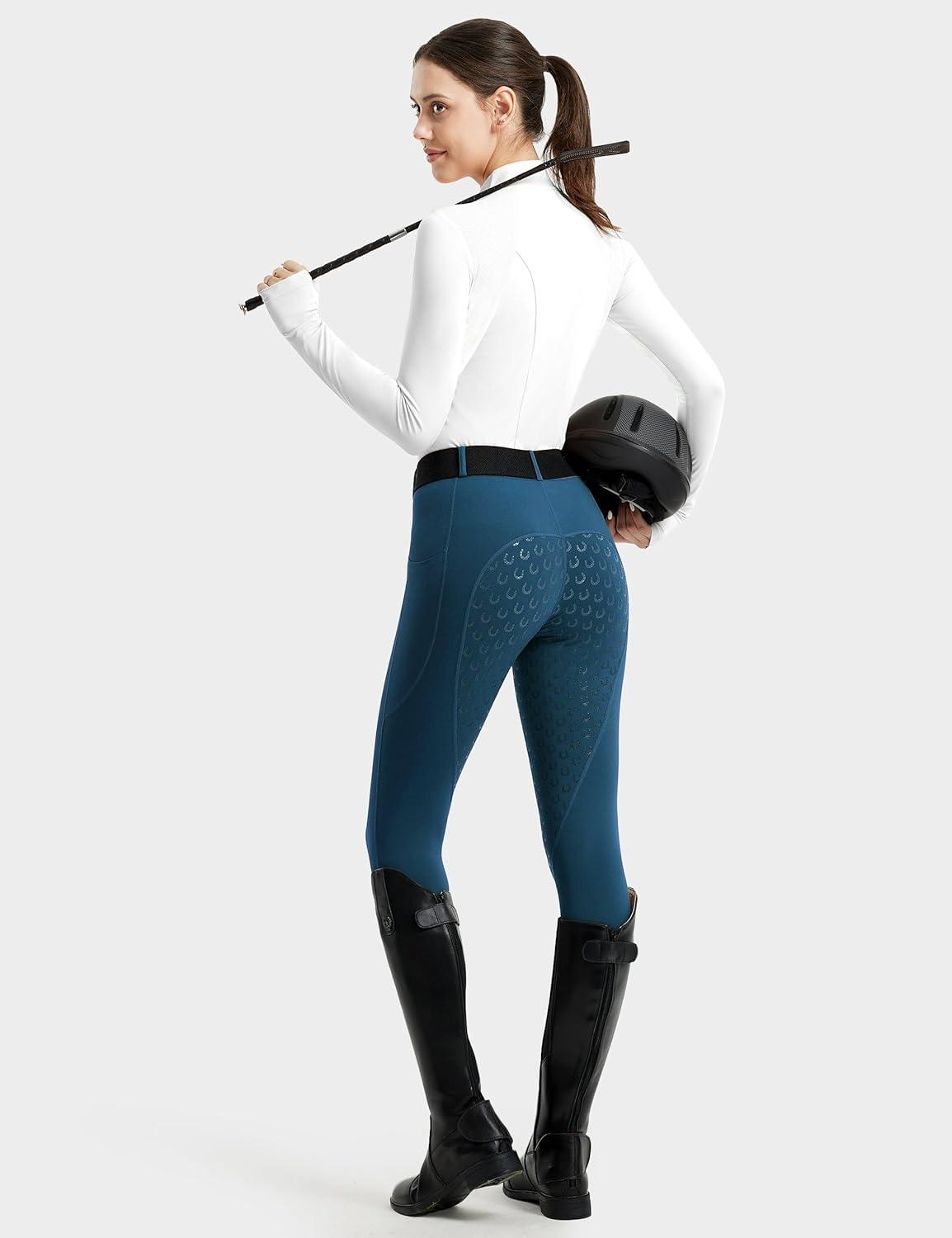 imageFitsT4 Sports Womens Full Seat Riding Tights Active Silicon Grip Horse Riding Tights Equestrian BreechesBlue