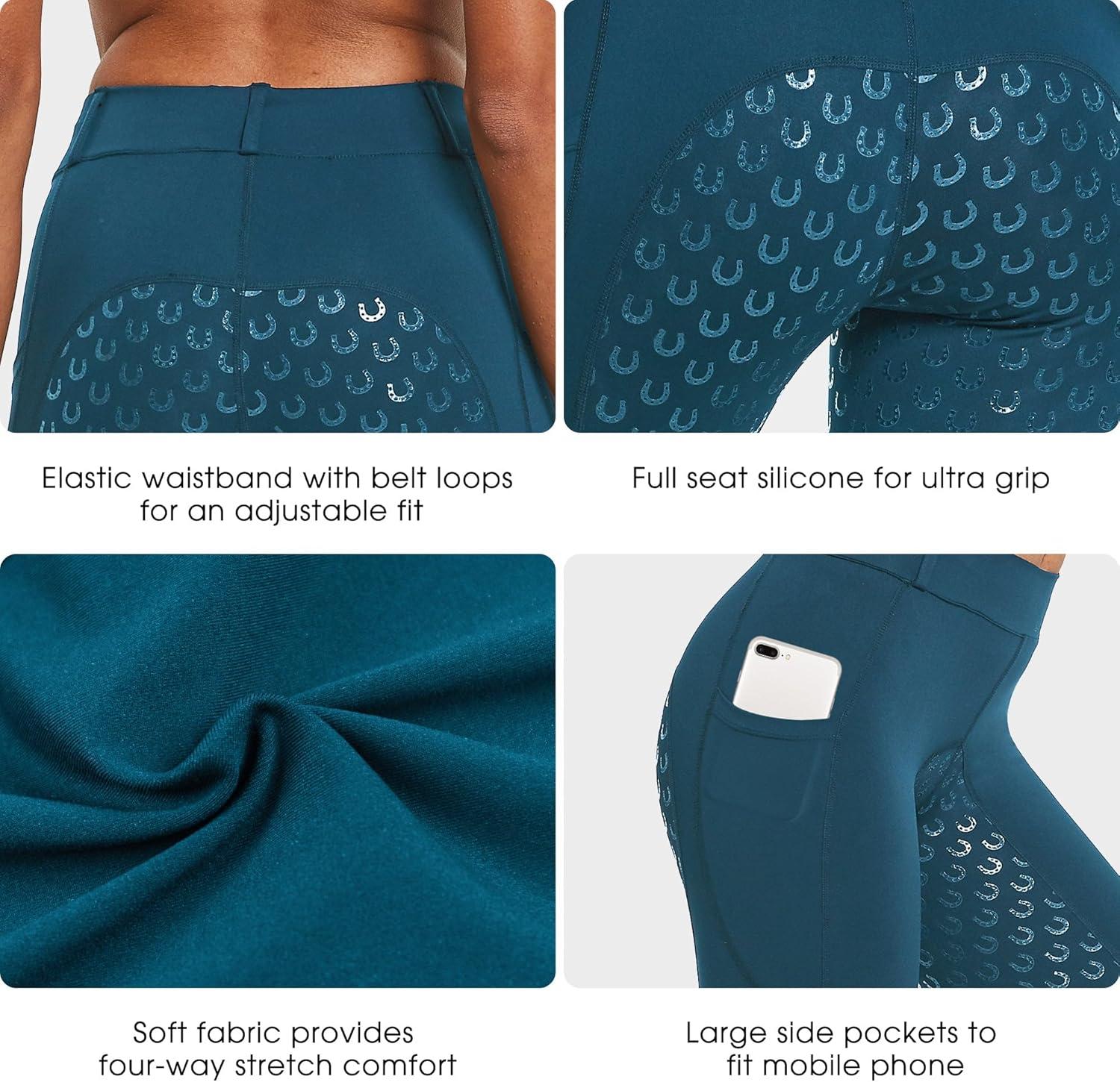 imageFitsT4 Sports Womens Full Seat Riding Tights Active Silicon Grip Horse Riding Tights Equestrian BreechesBlue