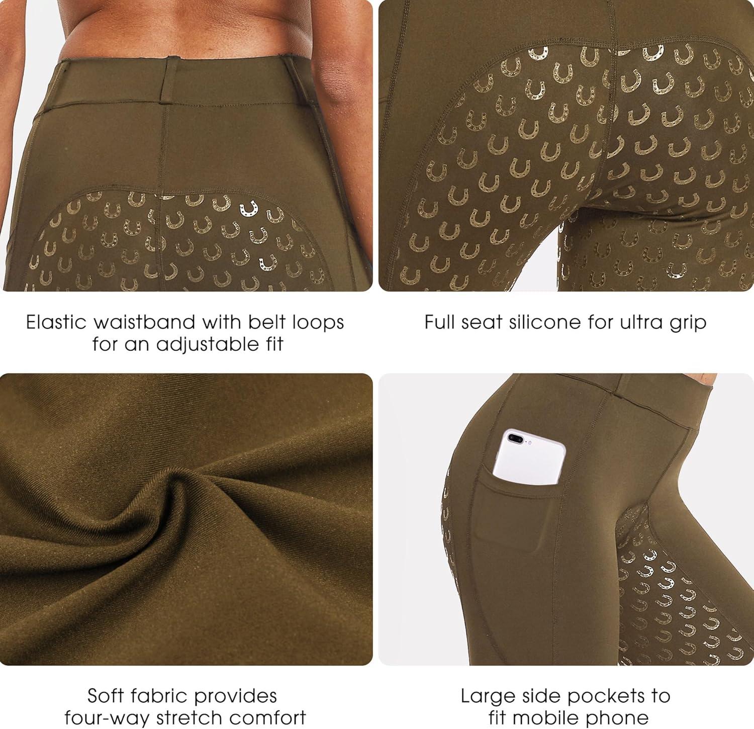 imageFitsT4 Sports Womens Full Seat Riding Tights Active Silicon Grip Horse Riding Tights Equestrian BreechesBrown