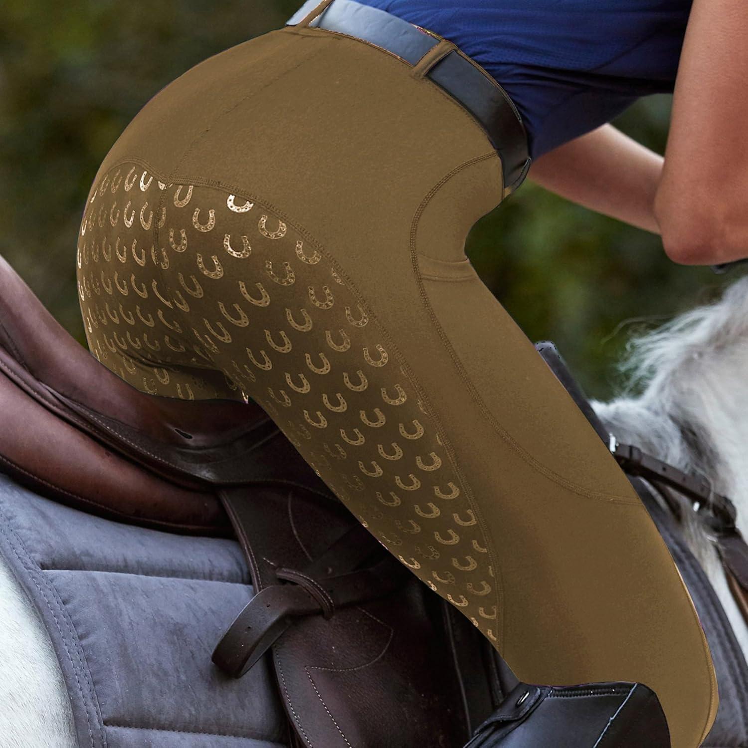 imageFitsT4 Sports Womens Full Seat Riding Tights Active Silicon Grip Horse Riding Tights Equestrian BreechesBrown