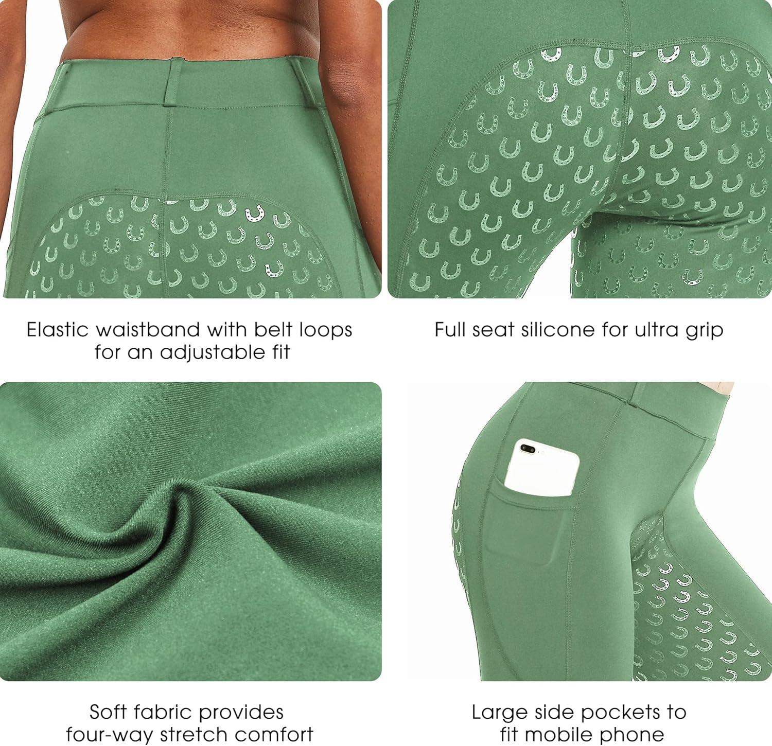 imageFitsT4 Sports Womens Full Seat Riding Tights Active Silicon Grip Horse Riding Tights Equestrian BreechesCream Green