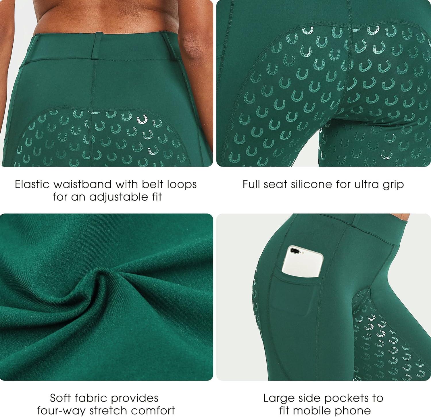 imageFitsT4 Sports Womens Full Seat Riding Tights Active Silicon Grip Horse Riding Tights Equestrian BreechesForest Green