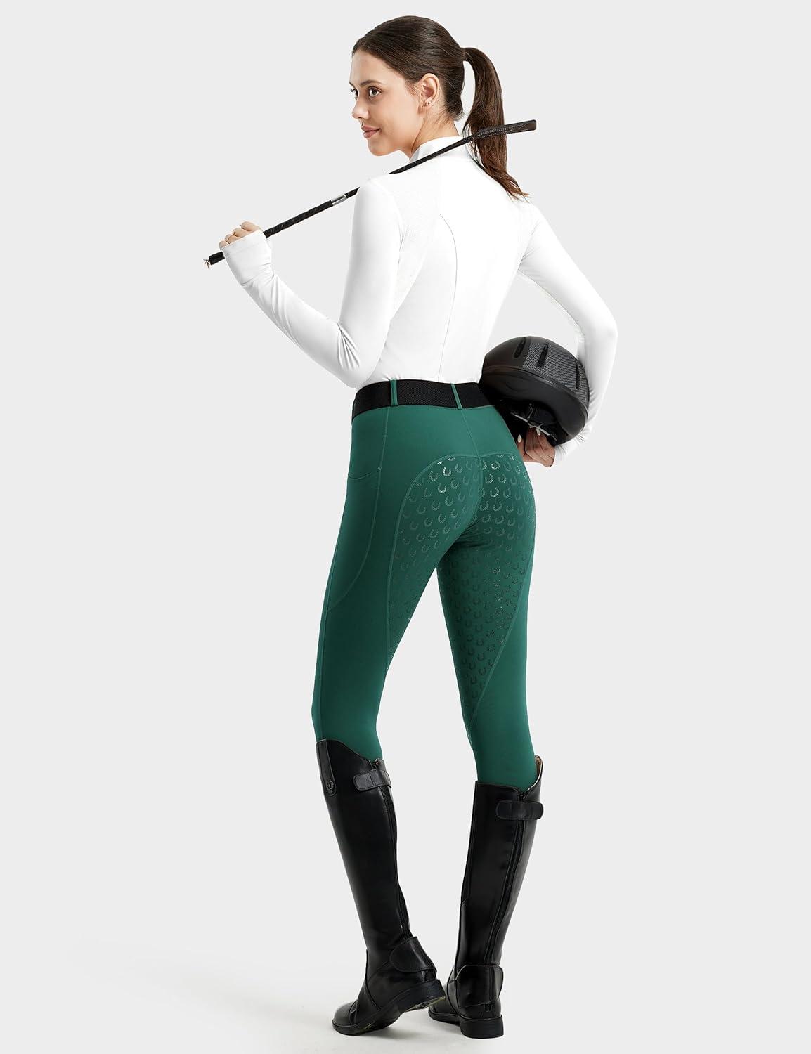 imageFitsT4 Sports Womens Full Seat Riding Tights Active Silicon Grip Horse Riding Tights Equestrian BreechesForest Green