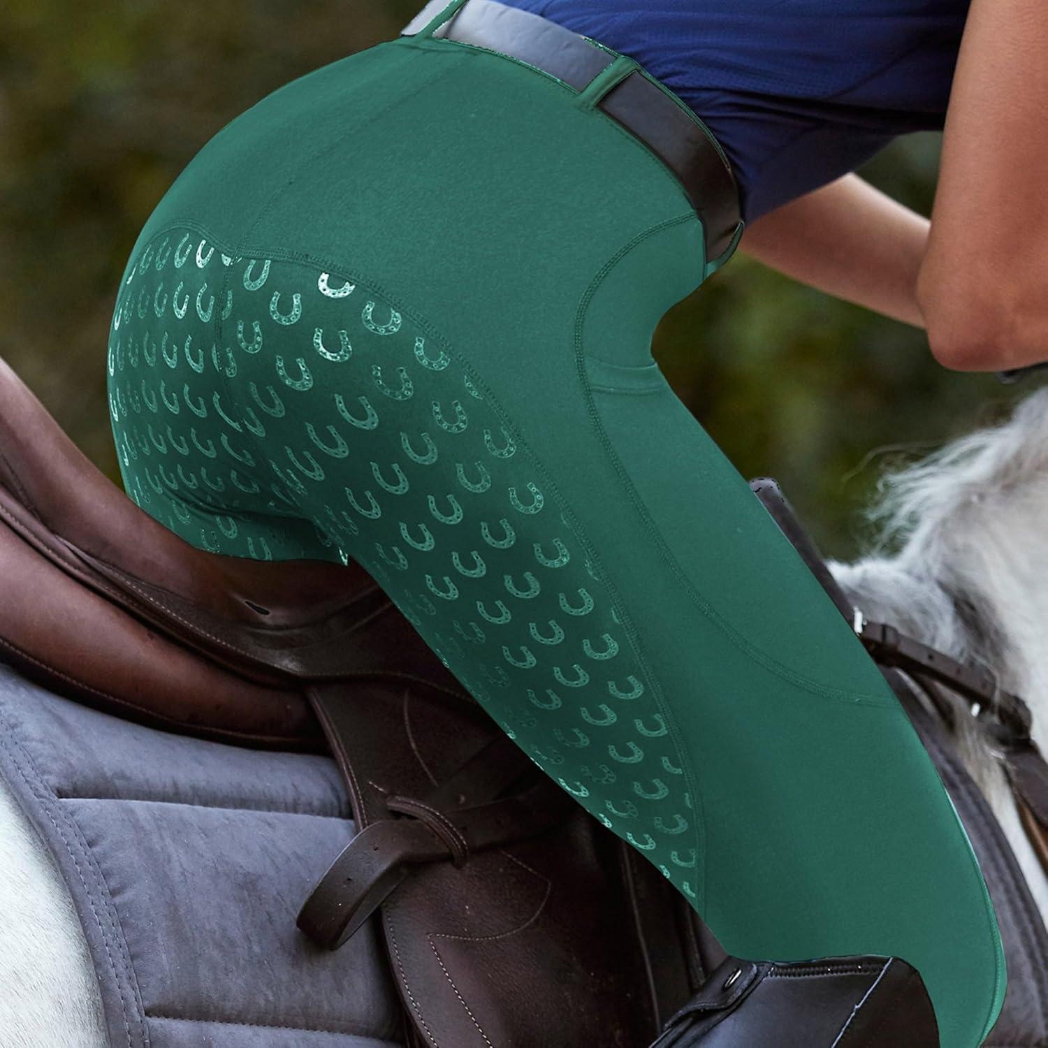 imageFitsT4 Sports Womens Full Seat Riding Tights Active Silicon Grip Horse Riding Tights Equestrian BreechesForest Green