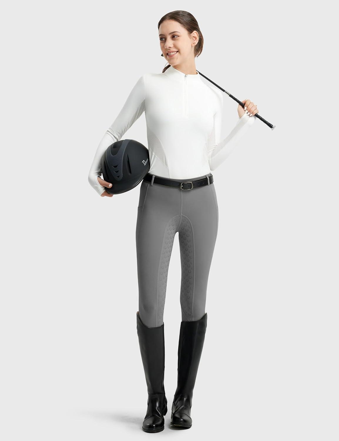 imageFitsT4 Sports Womens Full Seat Riding Tights Active Silicon Grip Horse Riding Tights Equestrian BreechesGrey