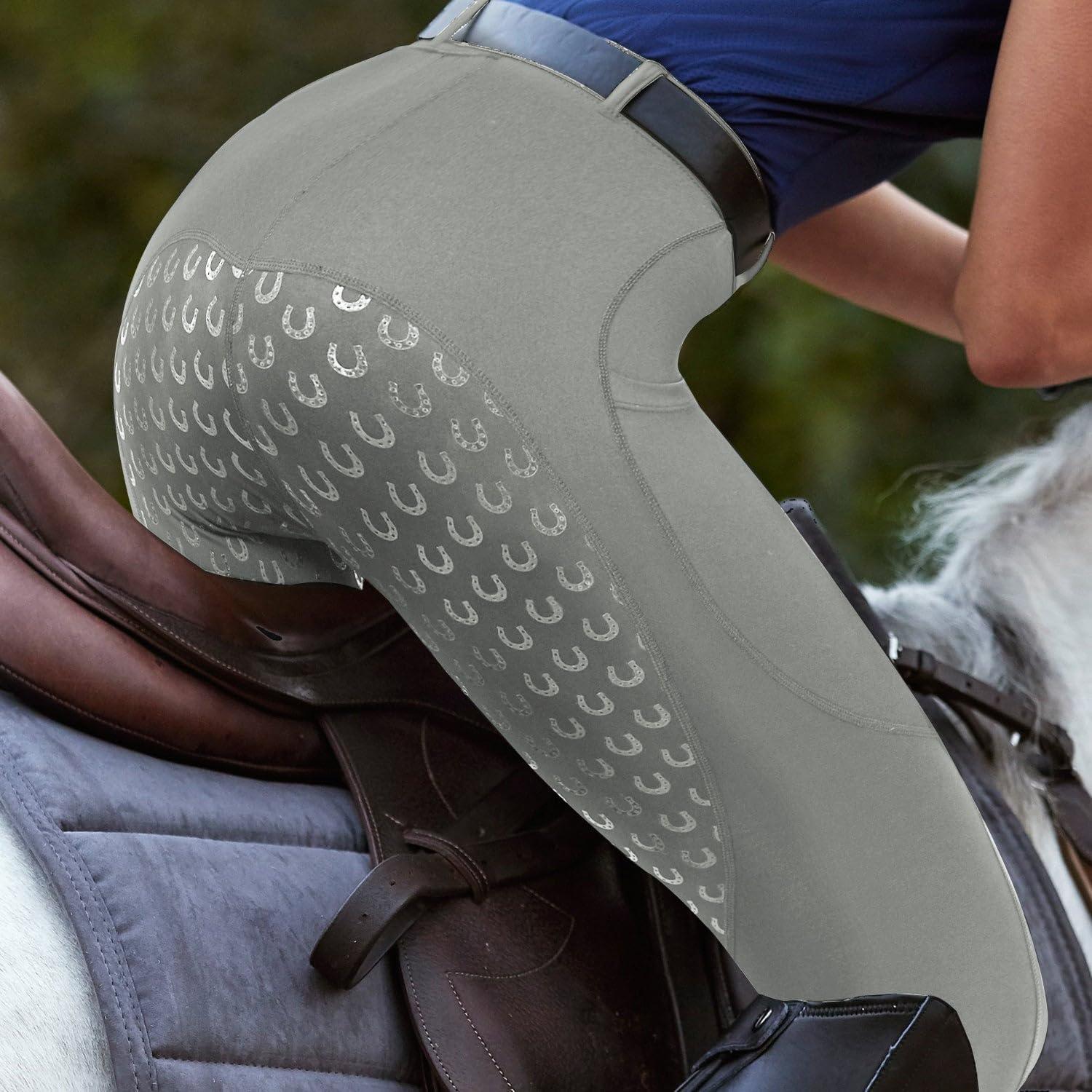 imageFitsT4 Sports Womens Full Seat Riding Tights Active Silicon Grip Horse Riding Tights Equestrian BreechesGrey