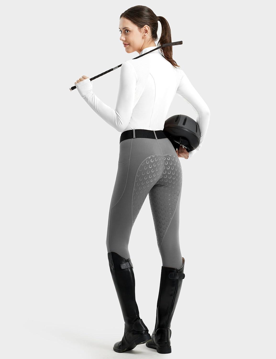 imageFitsT4 Sports Womens Full Seat Riding Tights Active Silicon Grip Horse Riding Tights Equestrian BreechesGrey