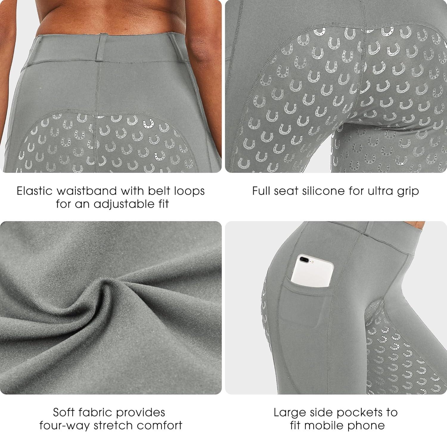 imageFitsT4 Sports Womens Full Seat Riding Tights Active Silicon Grip Horse Riding Tights Equestrian BreechesGrey