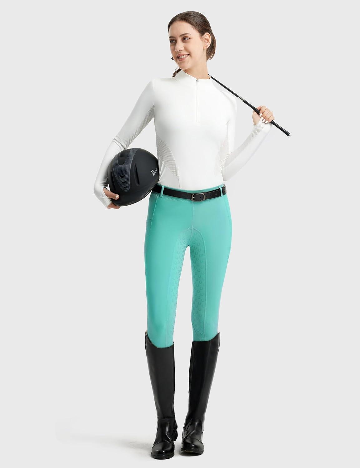 imageFitsT4 Sports Womens Full Seat Riding Tights Active Silicon Grip Horse Riding Tights Equestrian BreechesIce Blue