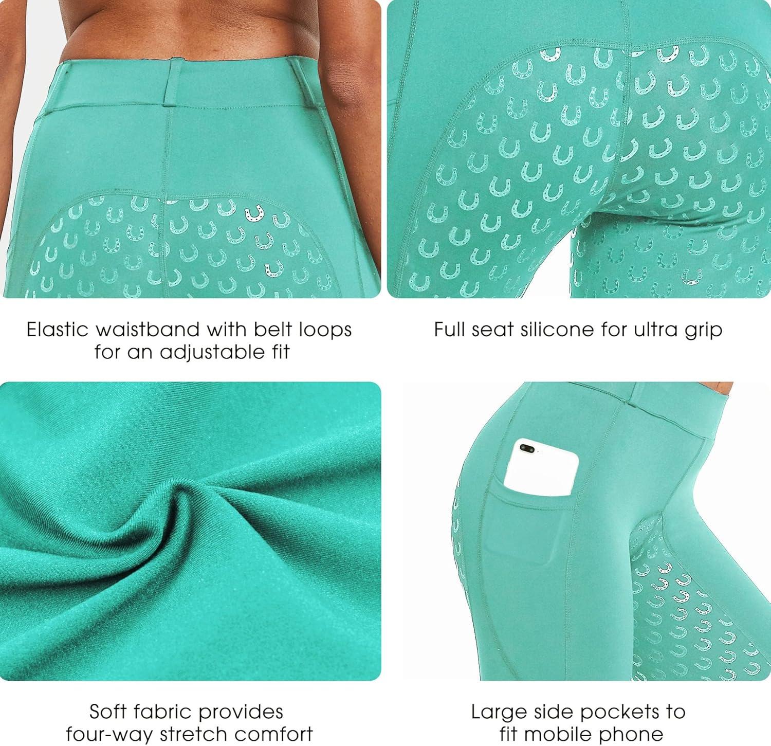 imageFitsT4 Sports Womens Full Seat Riding Tights Active Silicon Grip Horse Riding Tights Equestrian BreechesIce Blue