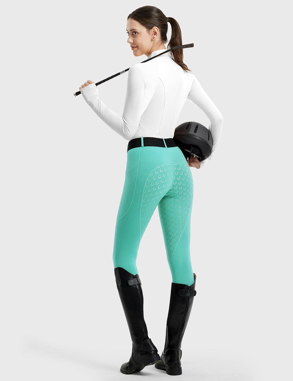 imageFitsT4 Sports Womens Full Seat Riding Tights Active Silicon Grip Horse Riding Tights Equestrian BreechesIce Blue