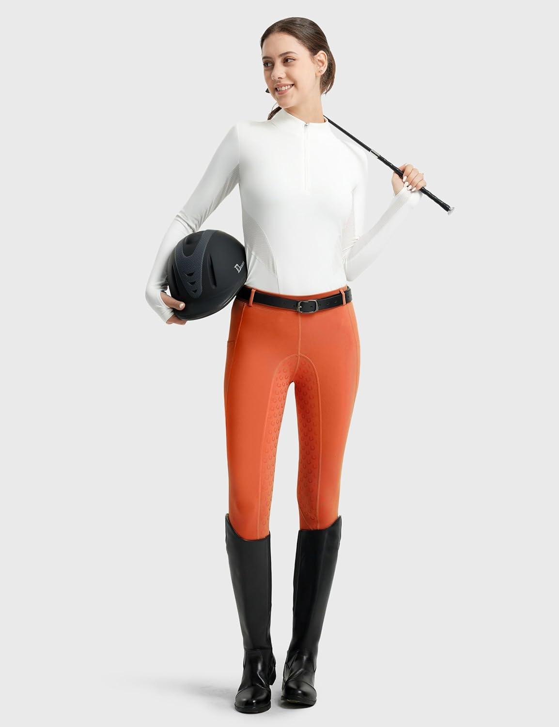 imageFitsT4 Sports Womens Full Seat Riding Tights Active Silicon Grip Horse Riding Tights Equestrian BreechesOrange Rust