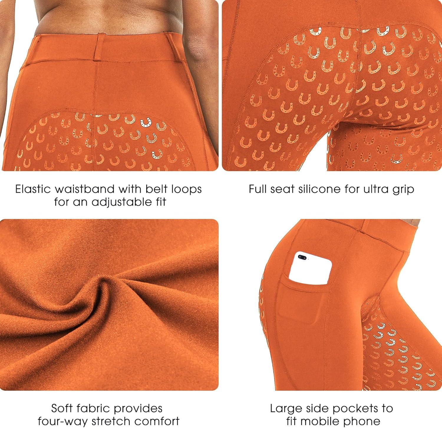 imageFitsT4 Sports Womens Full Seat Riding Tights Active Silicon Grip Horse Riding Tights Equestrian BreechesOrange Rust