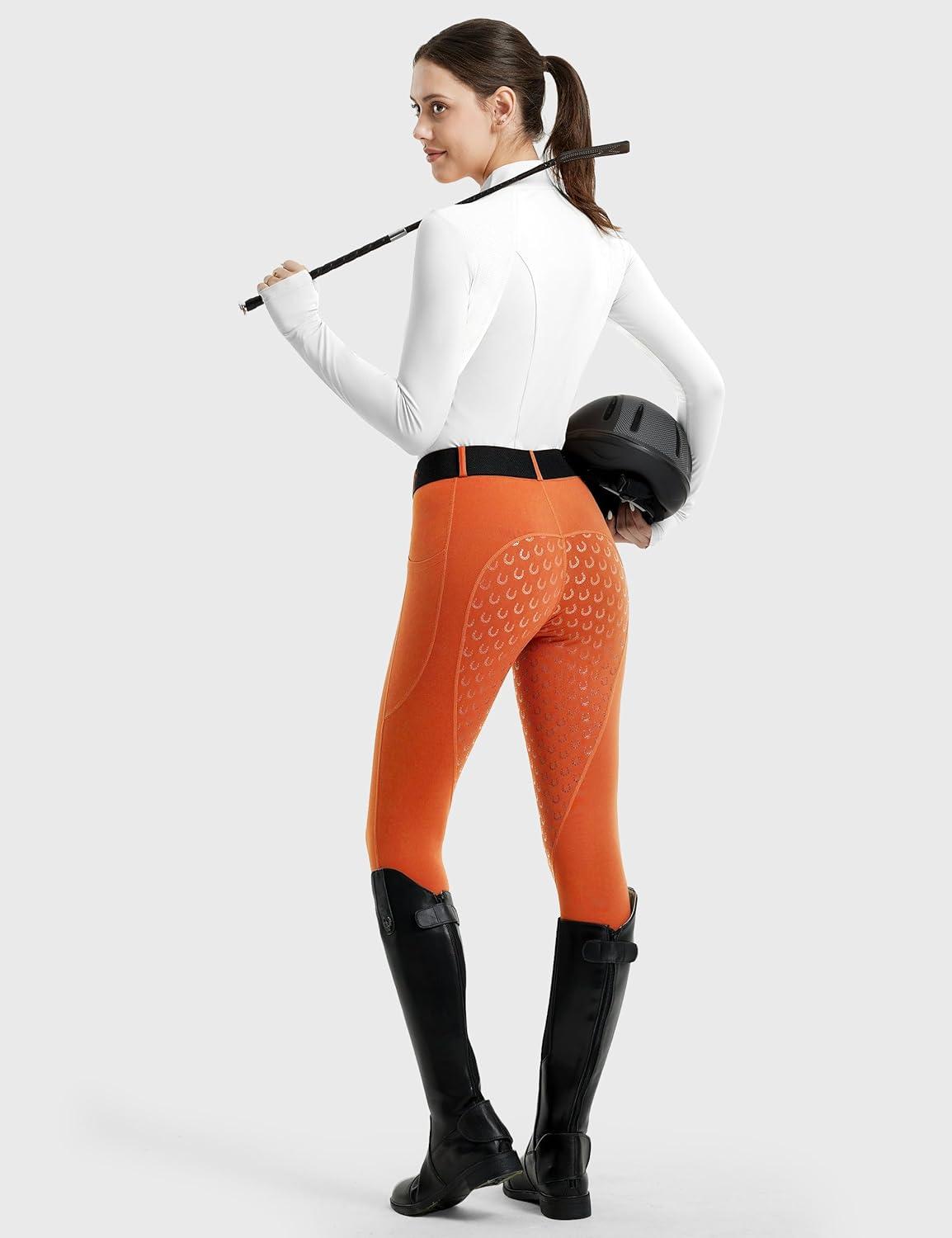 imageFitsT4 Sports Womens Full Seat Riding Tights Active Silicon Grip Horse Riding Tights Equestrian BreechesOrange Rust