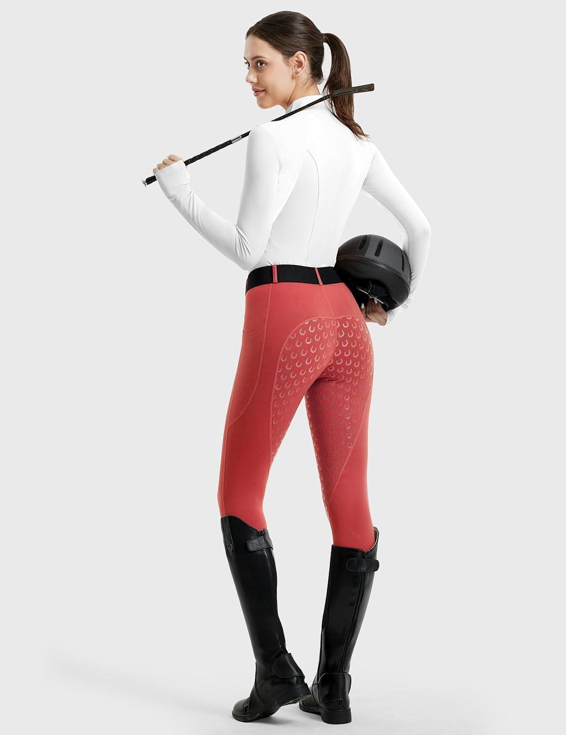 imageFitsT4 Sports Womens Full Seat Riding Tights Active Silicon Grip Horse Riding Tights Equestrian BreechesRed