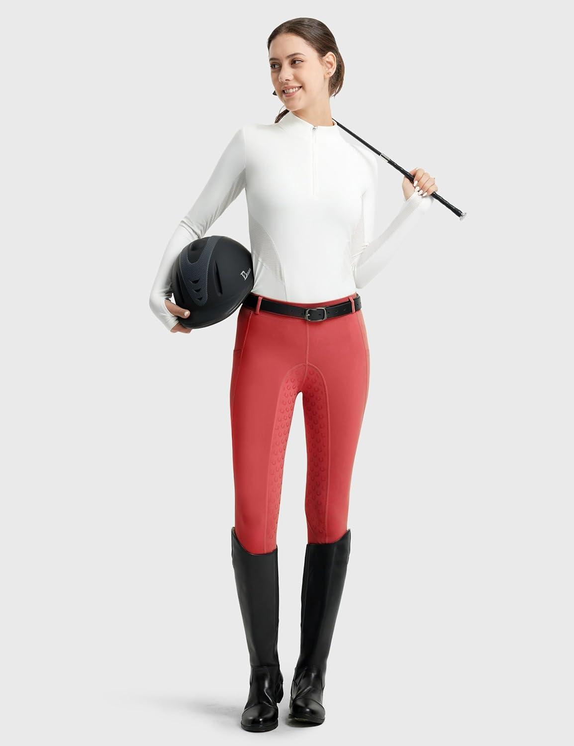 imageFitsT4 Sports Womens Full Seat Riding Tights Active Silicon Grip Horse Riding Tights Equestrian BreechesRed