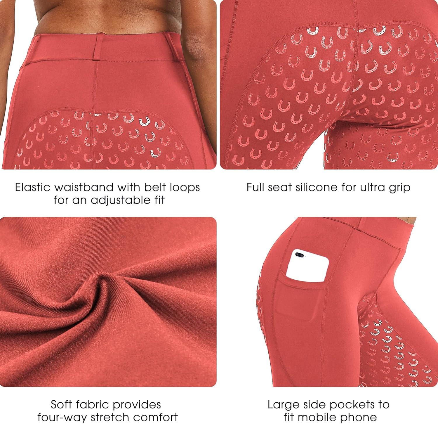 imageFitsT4 Sports Womens Full Seat Riding Tights Active Silicon Grip Horse Riding Tights Equestrian BreechesRed