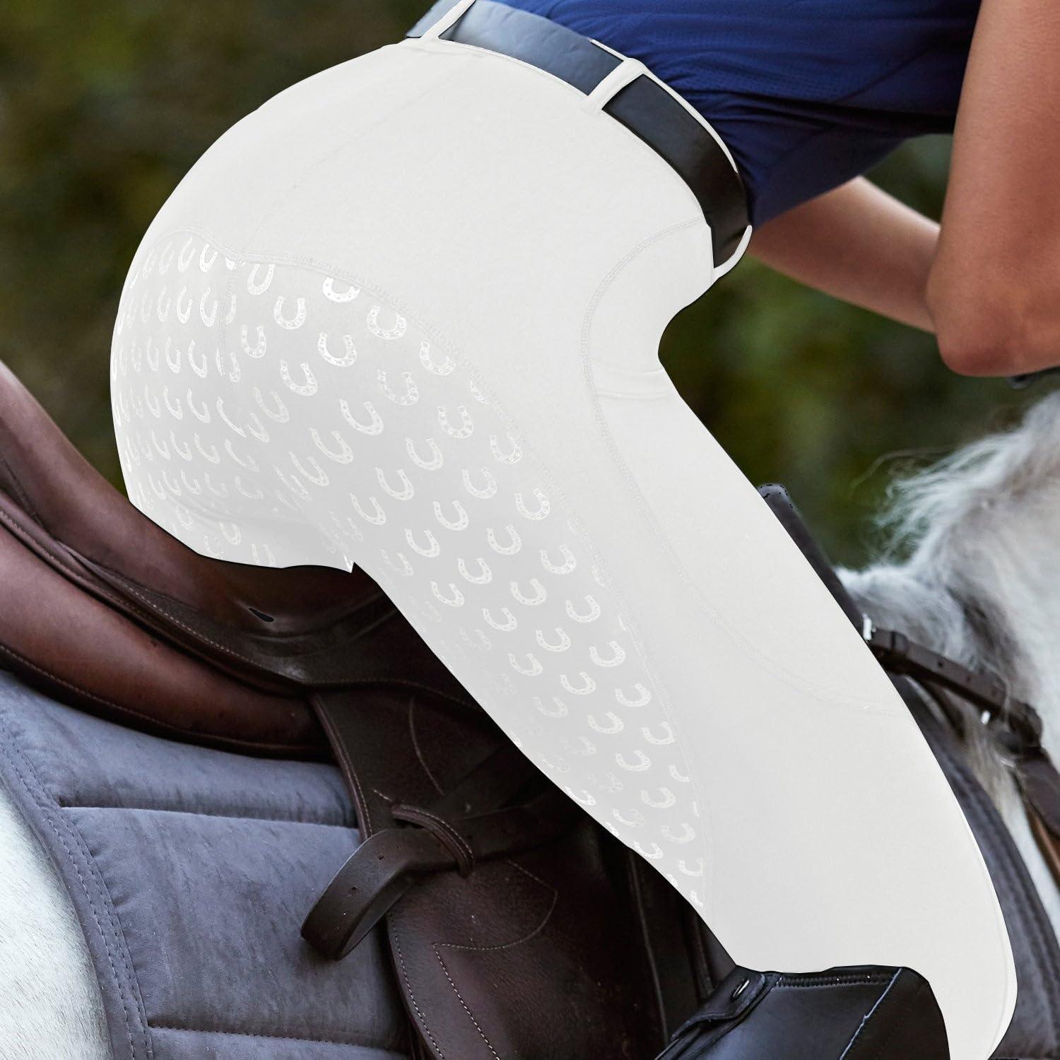 imageFitsT4 Sports Womens Full Seat Riding Tights Active Silicon Grip Horse Riding Tights Equestrian BreechesWhite