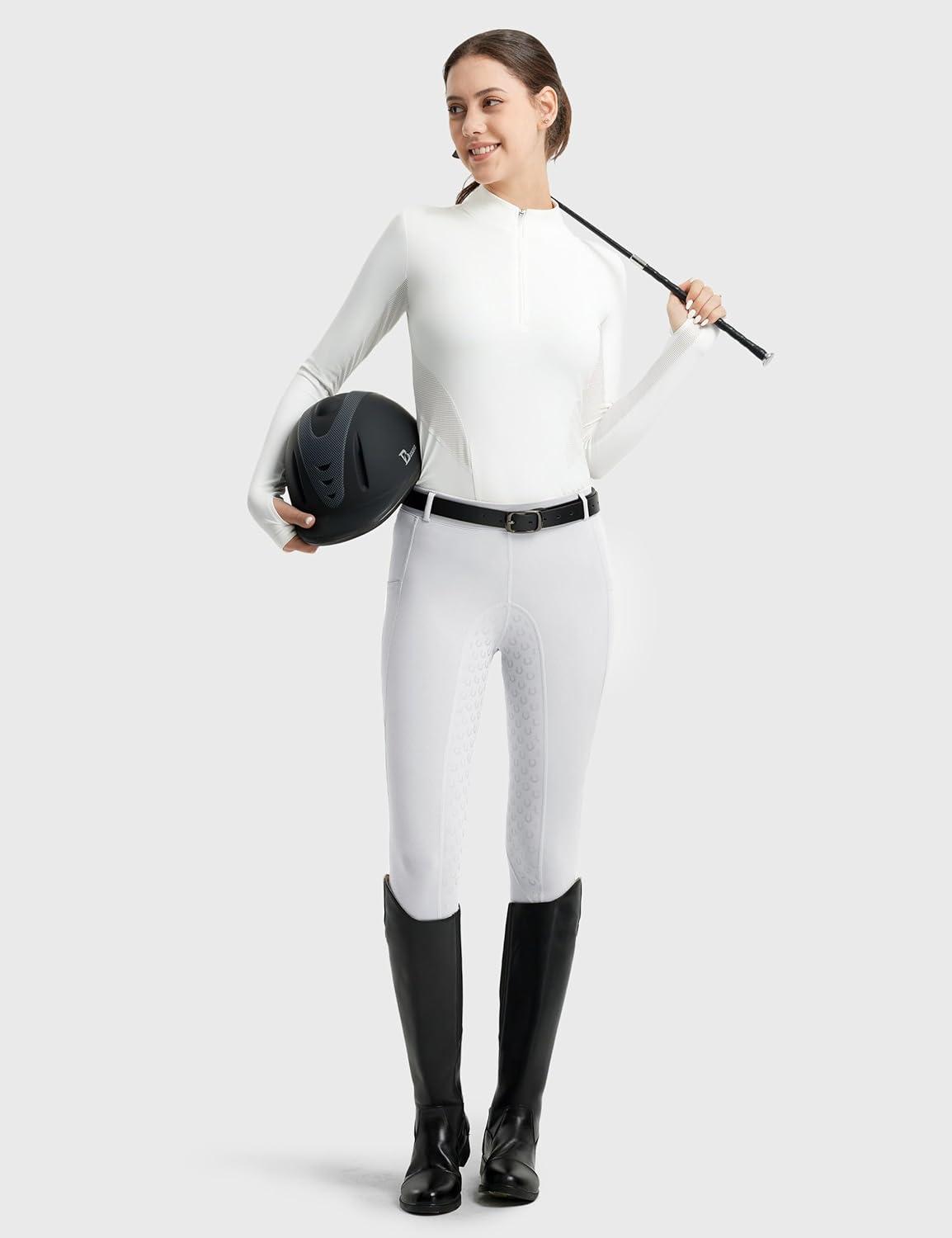 imageFitsT4 Sports Womens Full Seat Riding Tights Active Silicon Grip Horse Riding Tights Equestrian BreechesWhite
