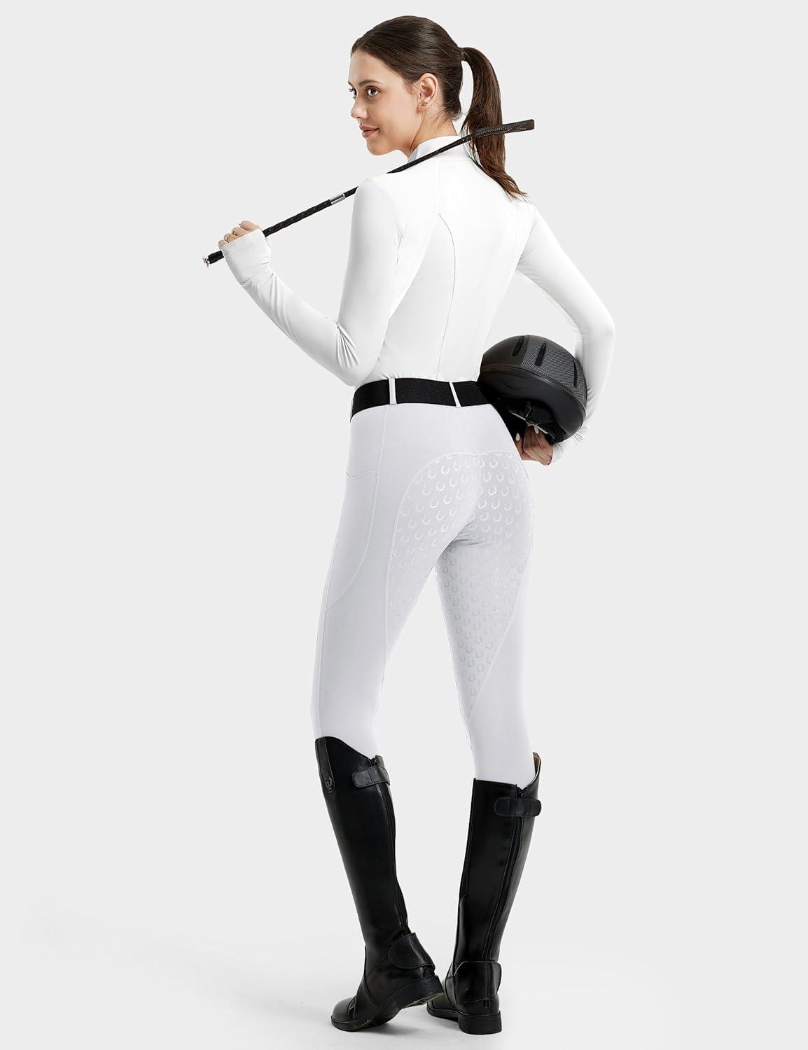 imageFitsT4 Sports Womens Full Seat Riding Tights Active Silicon Grip Horse Riding Tights Equestrian BreechesWhite