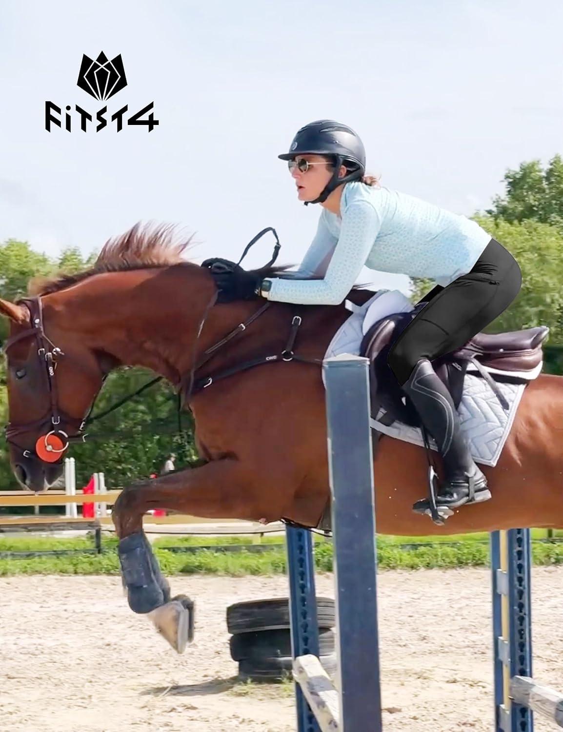 imageFitsT4 Sports Womens Full Seat Riding Tights with Zipper Pockets Horseback Riding Pants Equestrian Breeches for WomenBlack