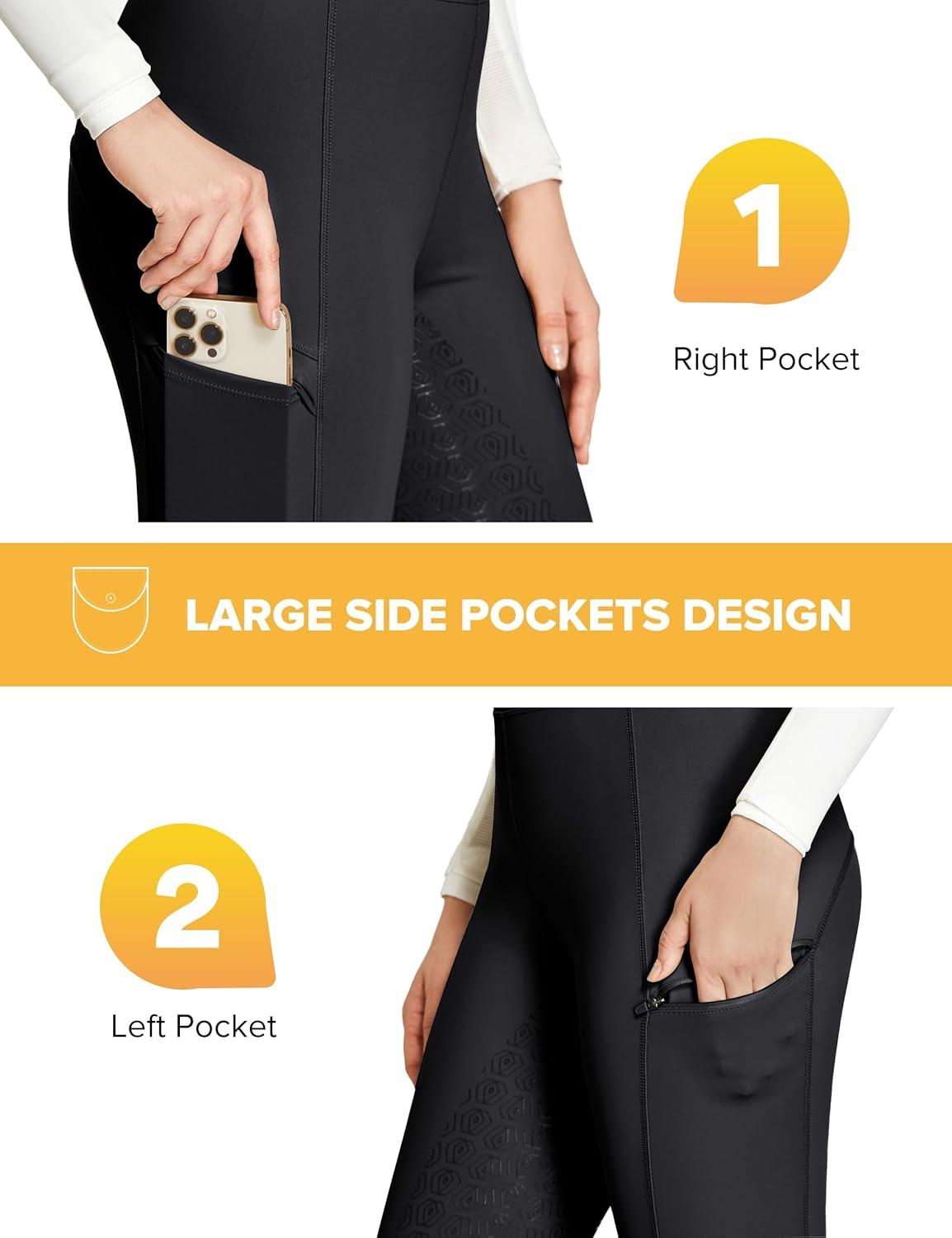 imageFitsT4 Sports Womens Full Seat Riding Tights with Zipper Pockets Horseback Riding Pants Equestrian Breeches for WomenBlack