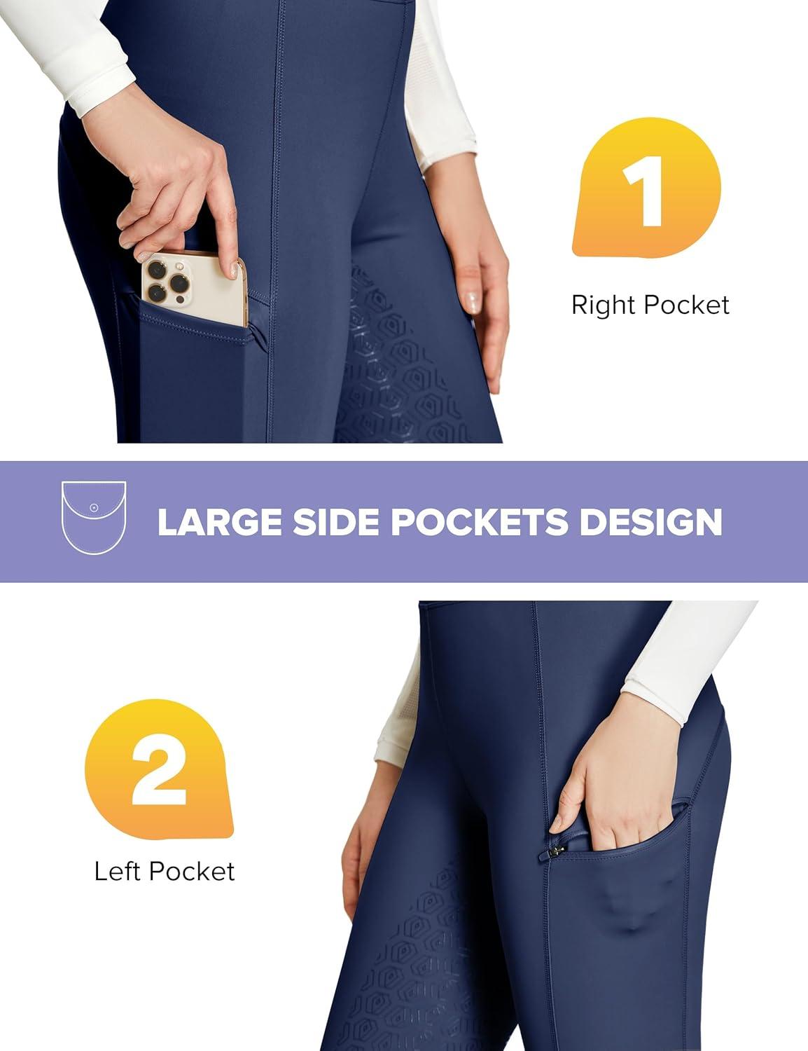 imageFitsT4 Sports Womens Full Seat Riding Tights with Zipper Pockets Horseback Riding Pants Equestrian Breeches for WomenBlue