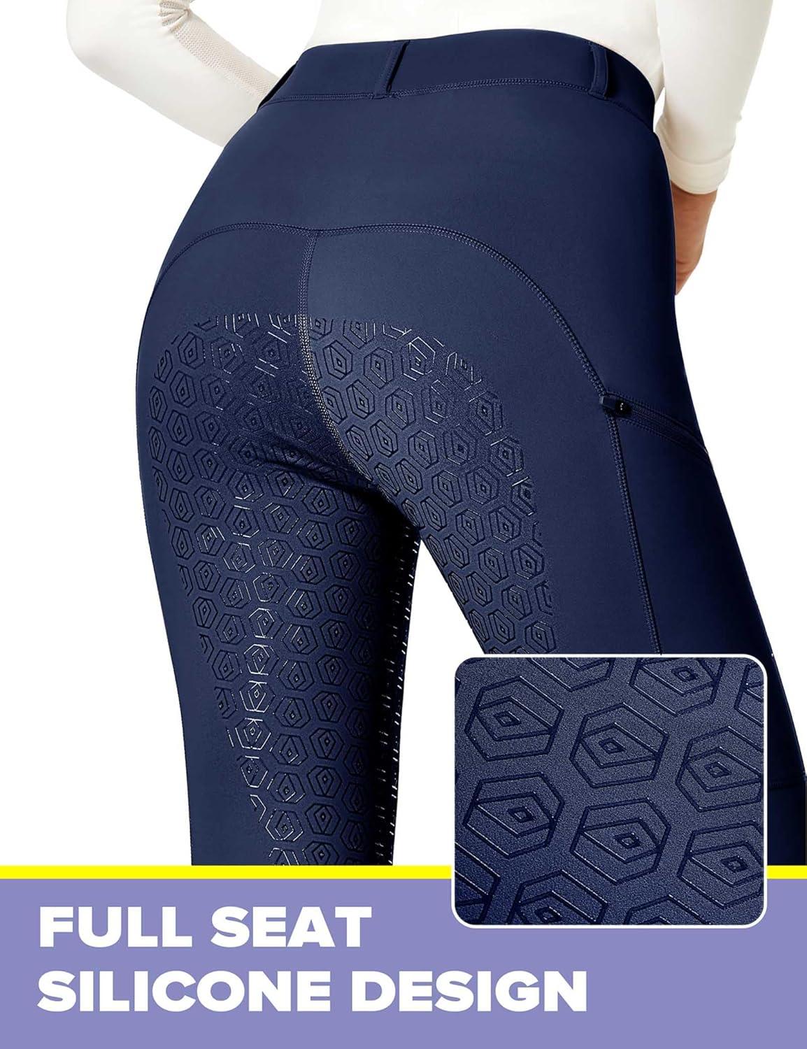 imageFitsT4 Sports Womens Full Seat Riding Tights with Zipper Pockets Horseback Riding Pants Equestrian Breeches for WomenBlue