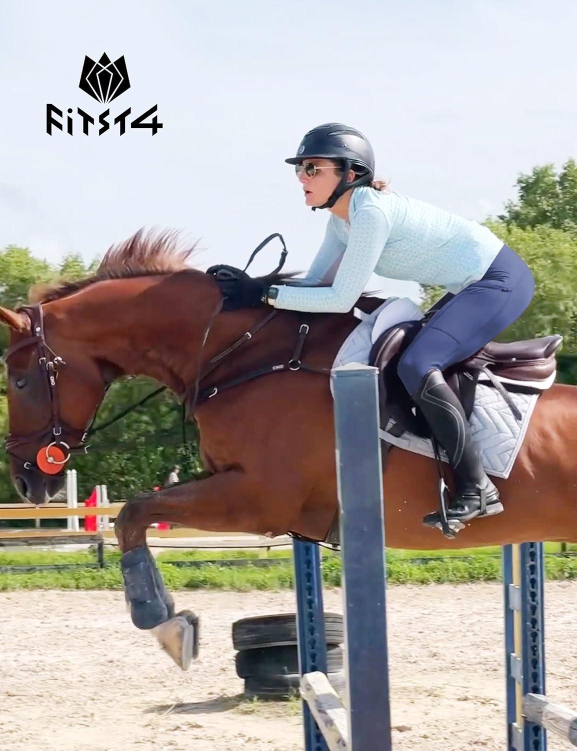 imageFitsT4 Sports Womens Full Seat Riding Tights with Zipper Pockets Horseback Riding Pants Equestrian Breeches for WomenBlue