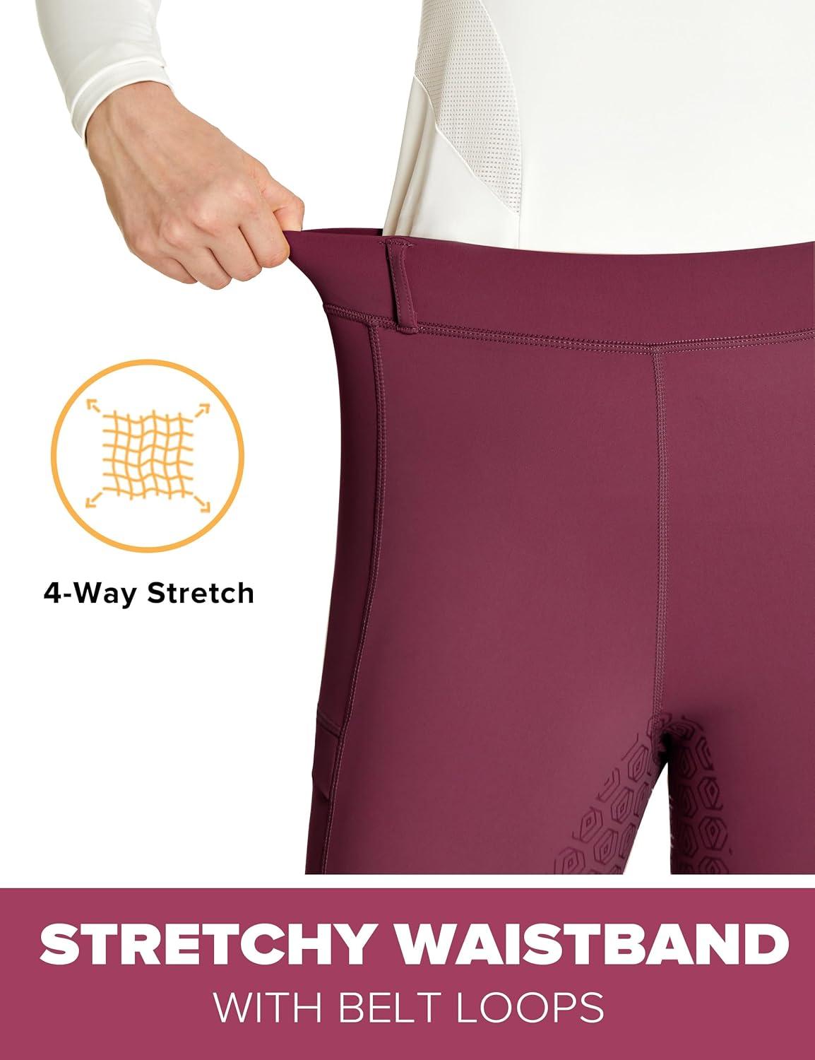 imageFitsT4 Sports Womens Full Seat Riding Tights with Zipper Pockets Horseback Riding Pants Equestrian Breeches for WomenBurgundy