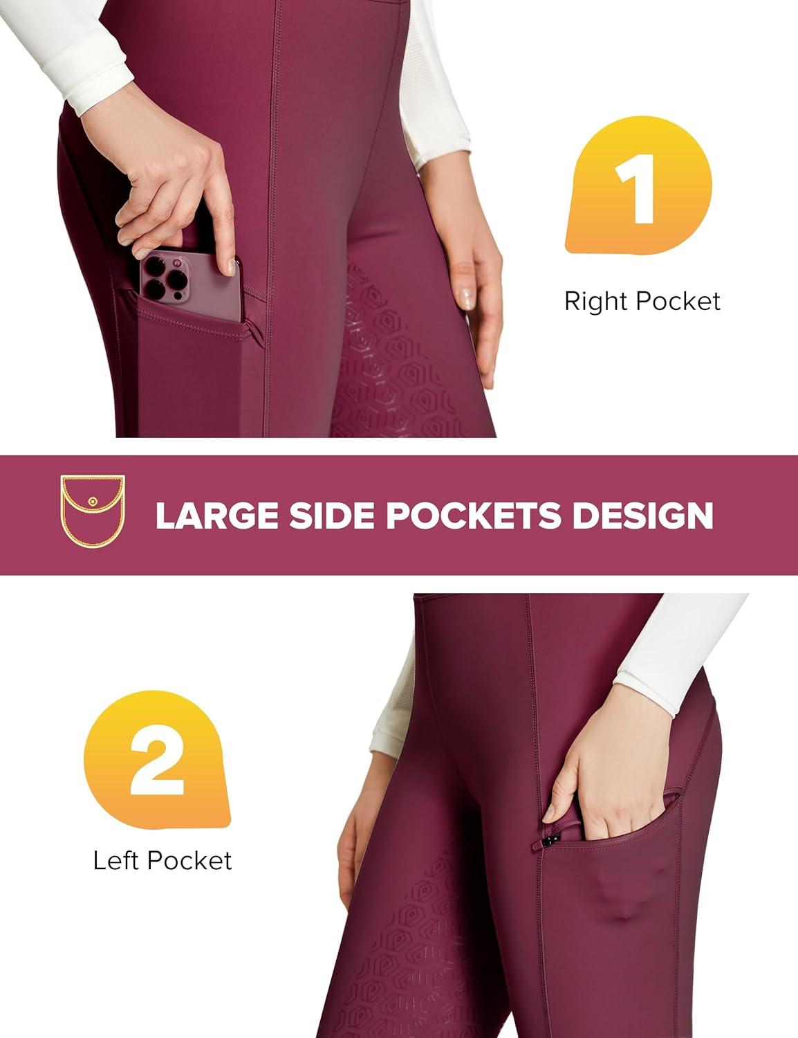 imageFitsT4 Sports Womens Full Seat Riding Tights with Zipper Pockets Horseback Riding Pants Equestrian Breeches for WomenBurgundy