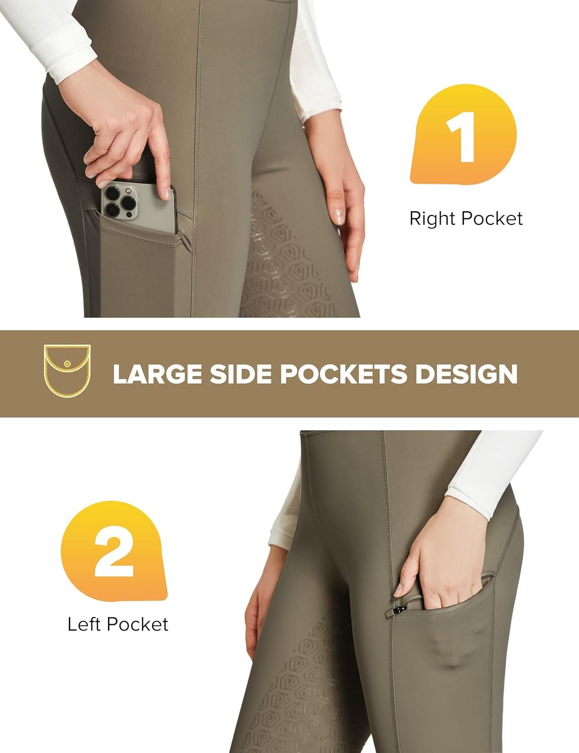 imageFitsT4 Sports Womens Full Seat Riding Tights with Zipper Pockets Horseback Riding Pants Equestrian Breeches for WomenDark Brown