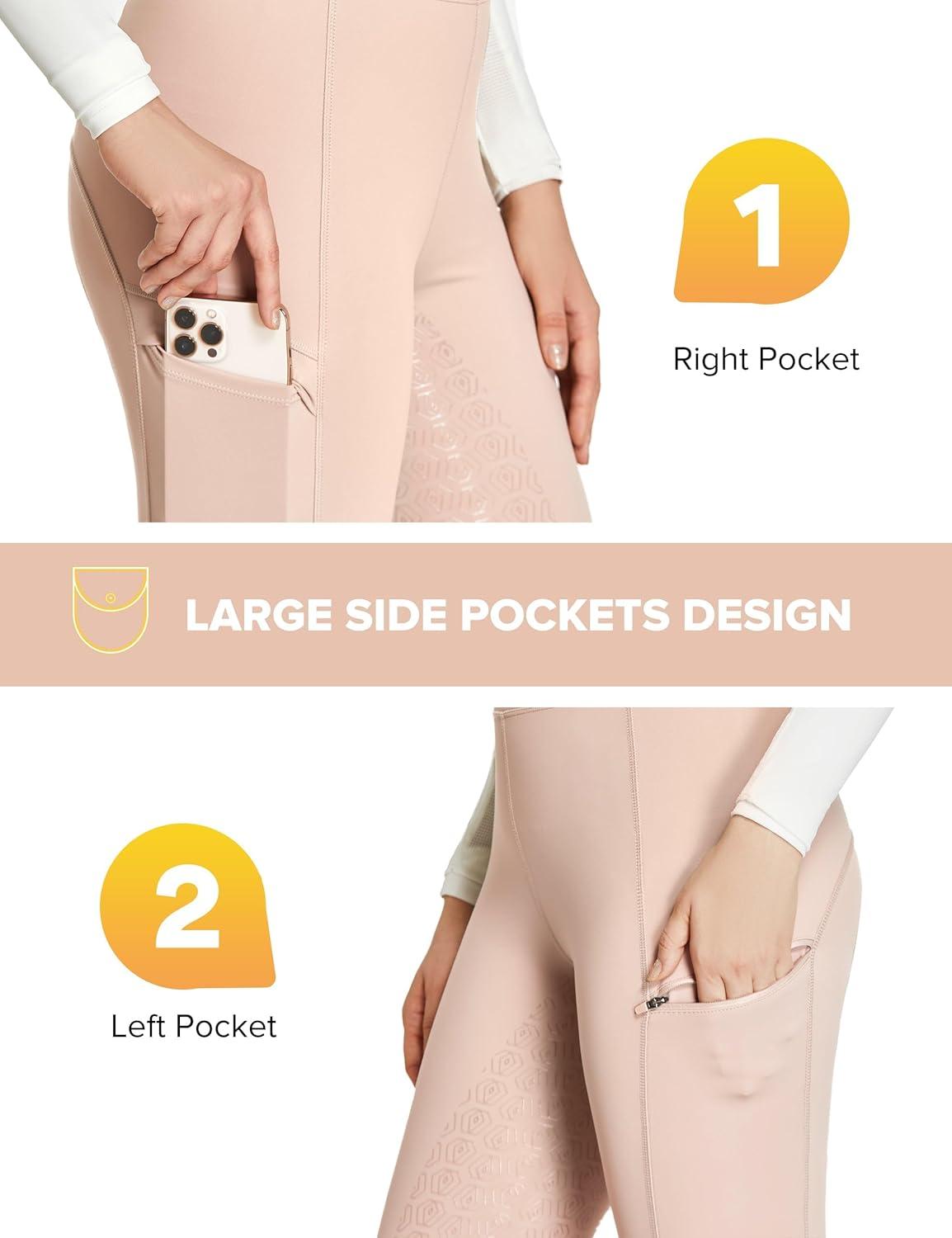 imageFitsT4 Sports Womens Full Seat Riding Tights with Zipper Pockets Horseback Riding Pants Equestrian Breeches for WomenFoggy Pink