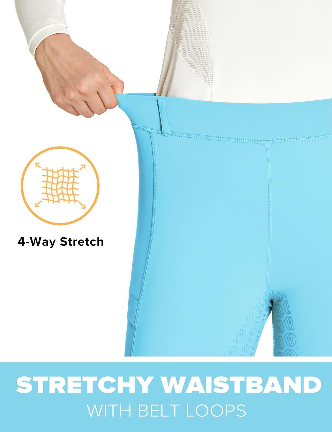 imageFitsT4 Sports Womens Full Seat Riding Tights with Zipper Pockets Horseback Riding Pants Equestrian Breeches for WomenLight Blue