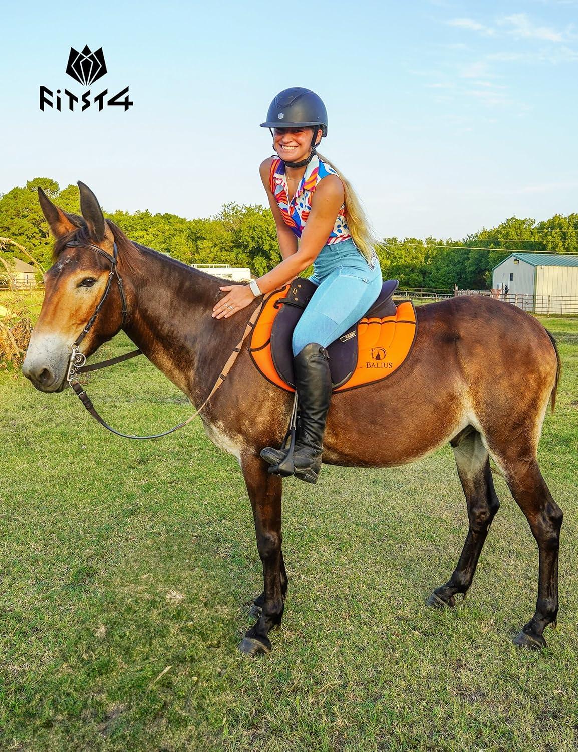 imageFitsT4 Sports Womens Full Seat Riding Tights with Zipper Pockets Horseback Riding Pants Equestrian Breeches for WomenLight Blue