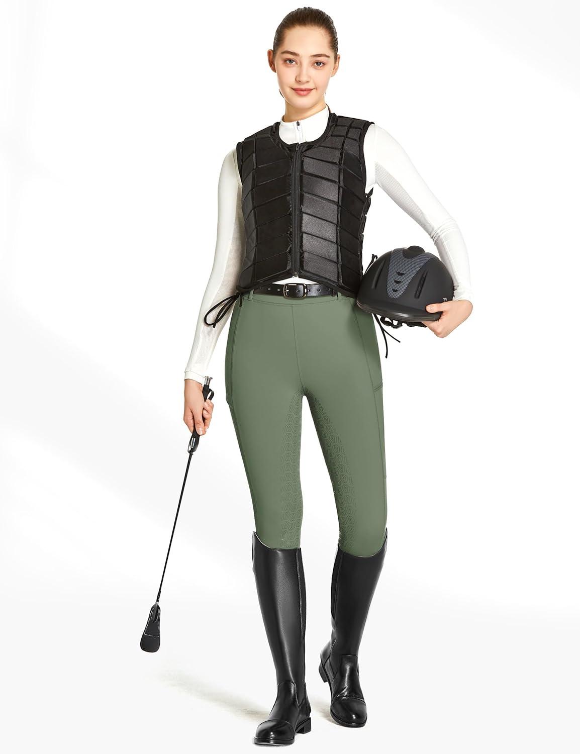 imageFitsT4 Sports Womens Full Seat Riding Tights with Zipper Pockets Horseback Riding Pants Equestrian Breeches for WomenOlive Green