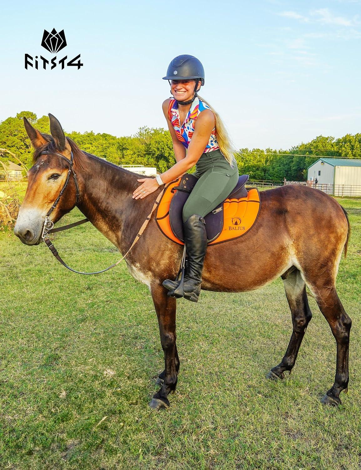 imageFitsT4 Sports Womens Full Seat Riding Tights with Zipper Pockets Horseback Riding Pants Equestrian Breeches for WomenOlive Green