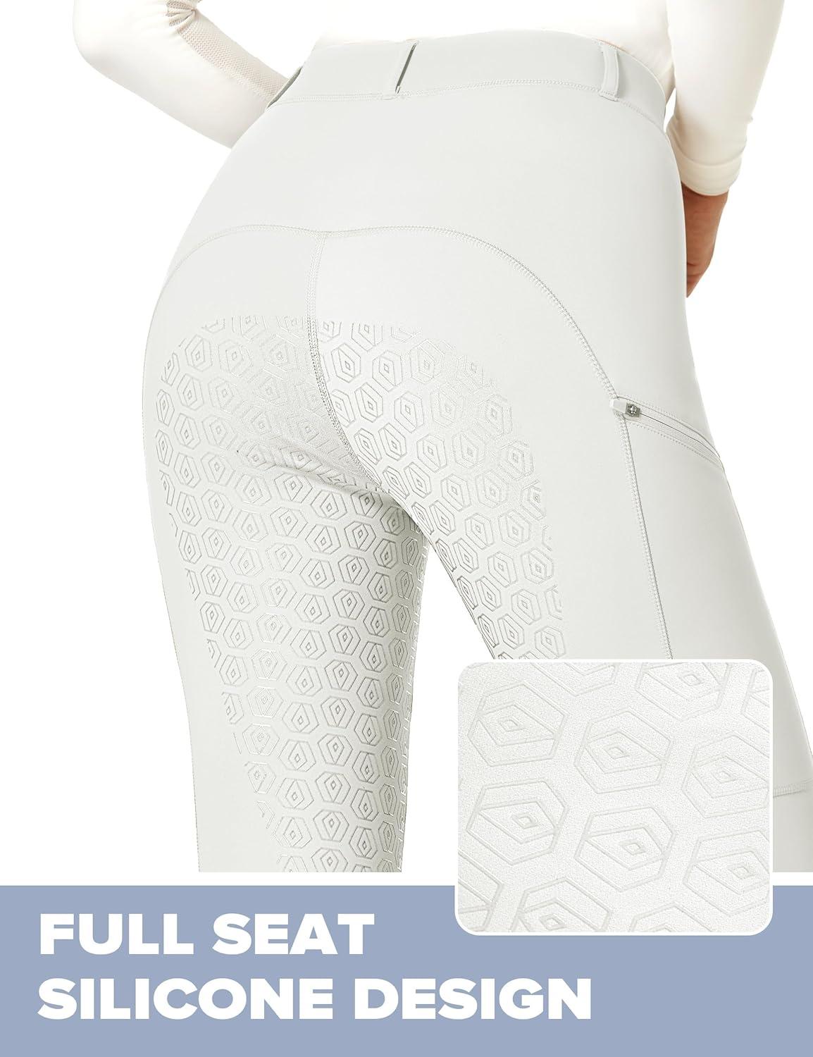 imageFitsT4 Sports Womens Full Seat Riding Tights with Zipper Pockets Horseback Riding Pants Equestrian Breeches for WomenWhite
