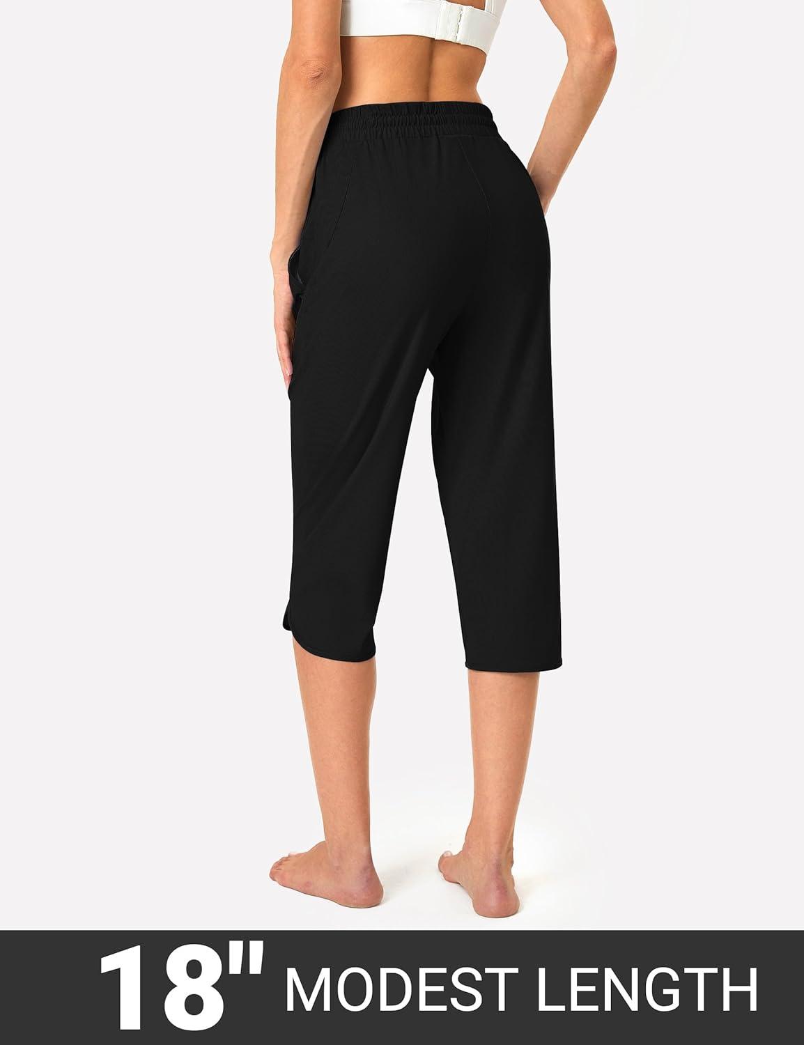 imageFitsT4 Sports Womens Swim Capris Pants 18quot Quick Dry UPF 50 Beach Modest Swimsuits Bottoms with Mesh PocketsBlack