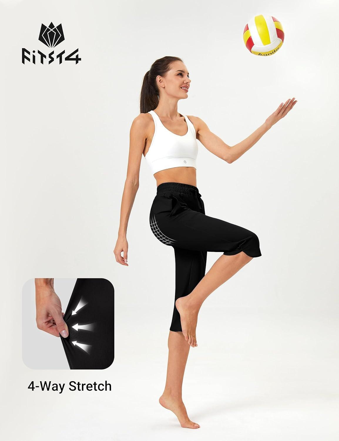 imageFitsT4 Sports Womens Swim Capris Pants 18quot Quick Dry UPF 50 Beach Modest Swimsuits Bottoms with Mesh PocketsBlack