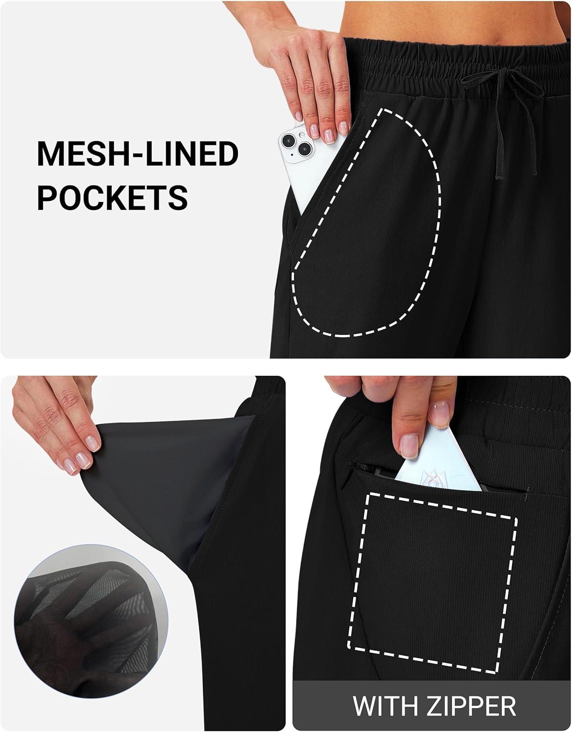 imageFitsT4 Sports Womens Swim Capris Pants 18quot Quick Dry UPF 50 Beach Modest Swimsuits Bottoms with Mesh PocketsBlack