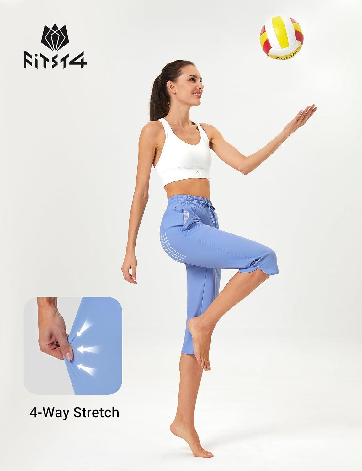 imageFitsT4 Sports Womens Swim Capris Pants 18quot Quick Dry UPF 50 Beach Modest Swimsuits Bottoms with Mesh PocketsBlue